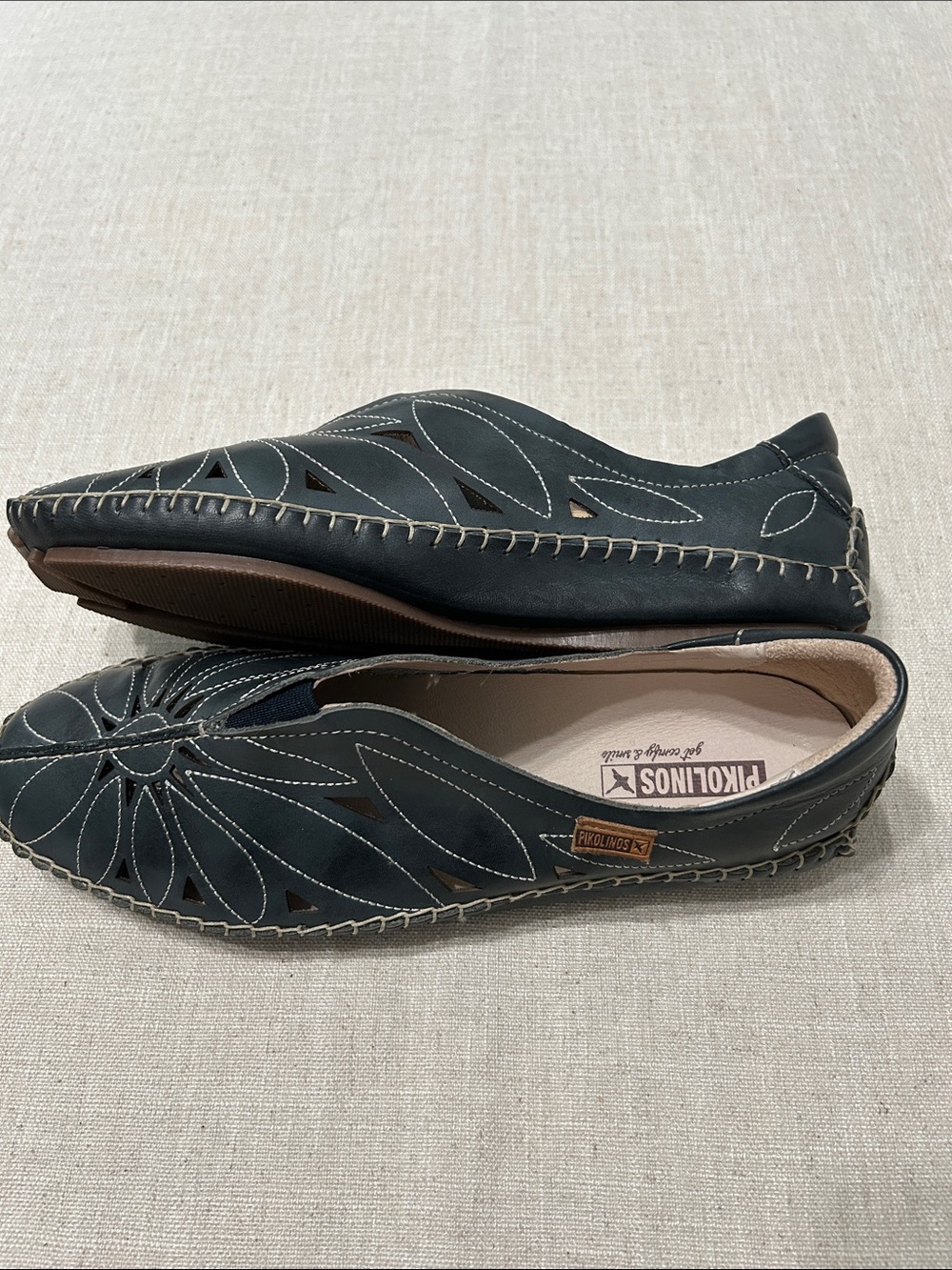 PIKOLINOS Jerez Skimmer Flat Women’s 40 Ocean Leather Cutout Floral Loafer - Picture 8 of 11